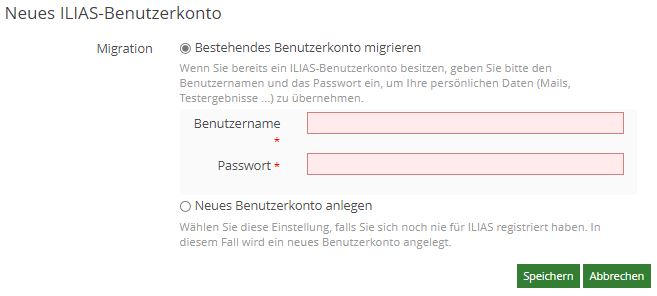 Abbildung Login-Formular für Benutzerkontenmigration